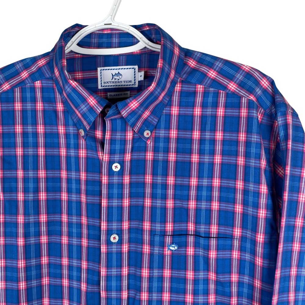 Southern Tide Shirt Mens M Blue Red Plaid Classic Fit Button Down Cotton Pocket - Picture 1 of 5